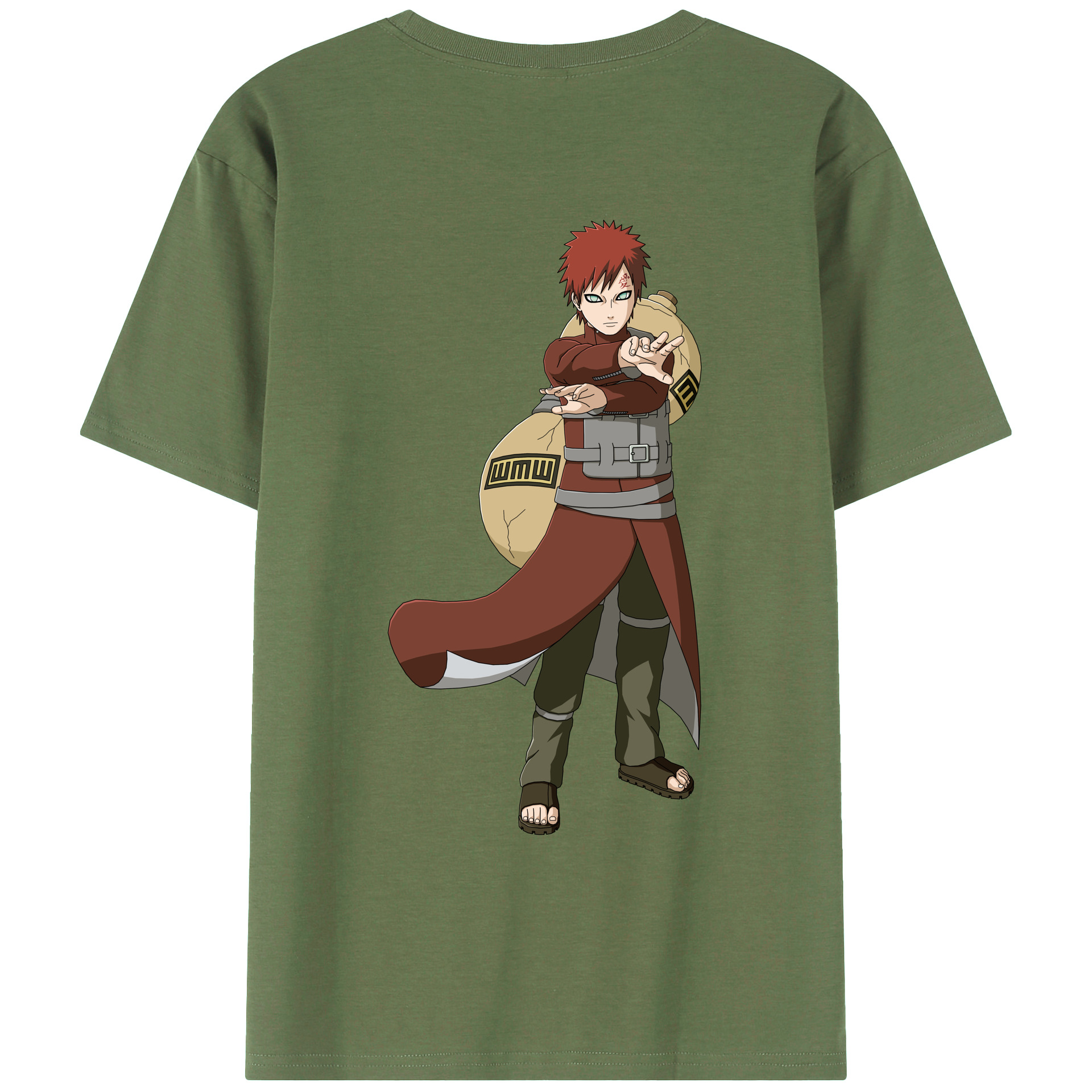 （画像用） NARUTO -ナルト- ガアラ Gaara 綿100％ メンズ半袖Tシャツ（バックプリント） 通気性